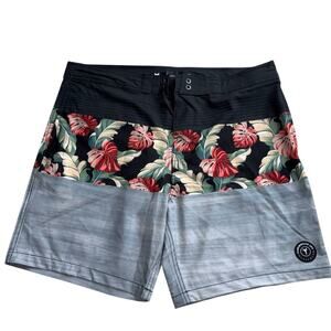 Men's dark blue and Gray Swim Shorts with Floral Design size L New